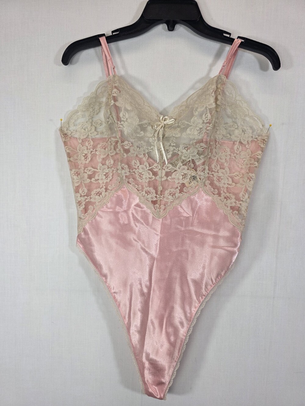VTG Victoria's Secret Gold Label Pink Satin Lace Bodysuit Teddy Large NWT 90s